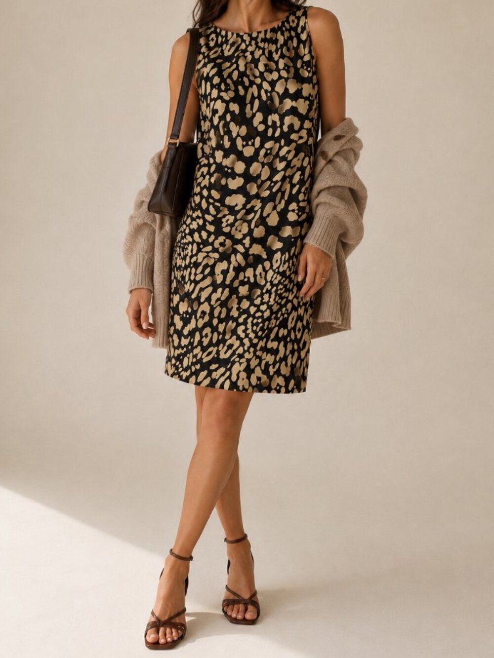 100% Silk Milly Animal Print Sleeveless Shift Dress Sz 10